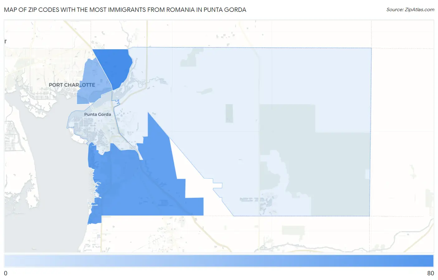 Zip Codes with the Most Immigrants from Romania in Punta Gorda Map