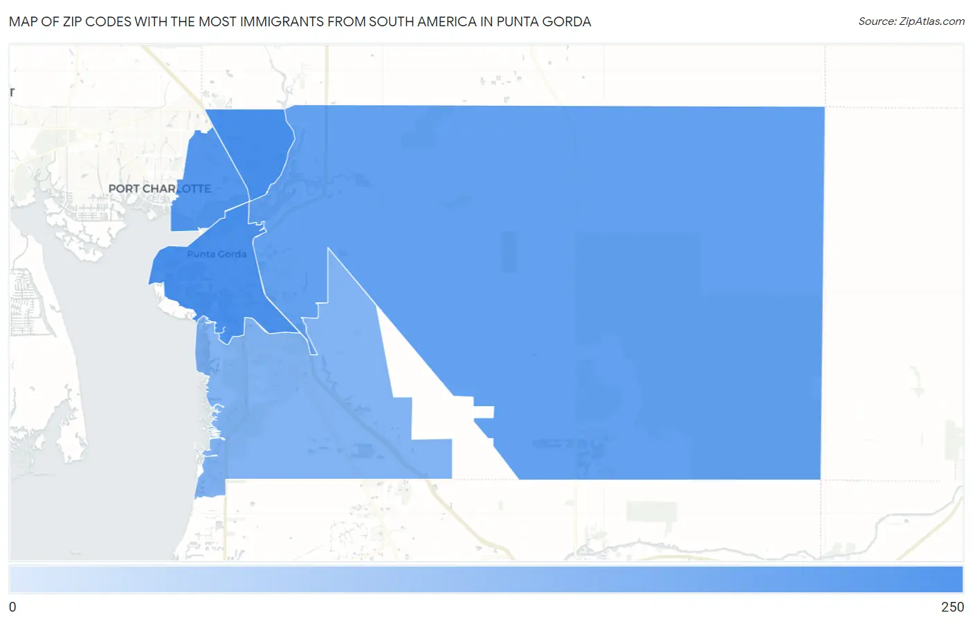 Zip Codes with the Most Immigrants from South America in Punta Gorda Map