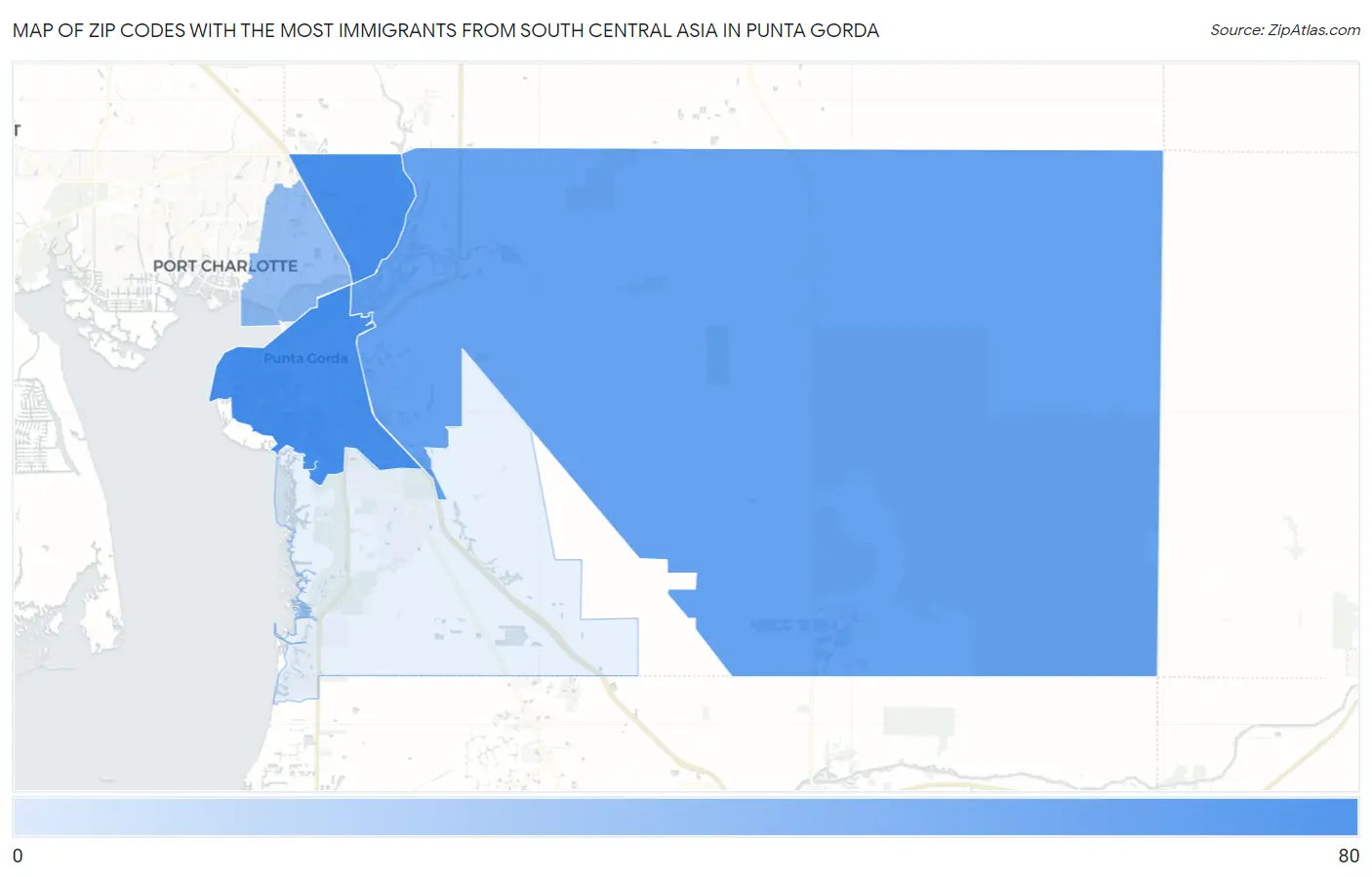 Zip Codes with the Most Immigrants from South Central Asia in Punta Gorda Map
