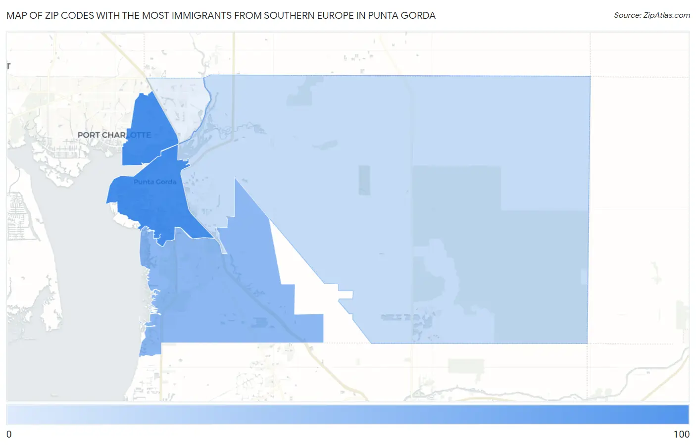 Zip Codes with the Most Immigrants from Southern Europe in Punta Gorda Map