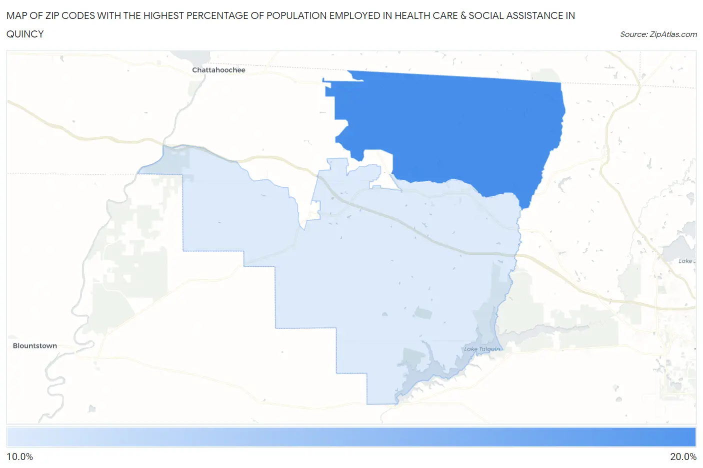 Zip Codes with the Highest Percentage of Population Employed in Health Care & Social Assistance in Quincy Map