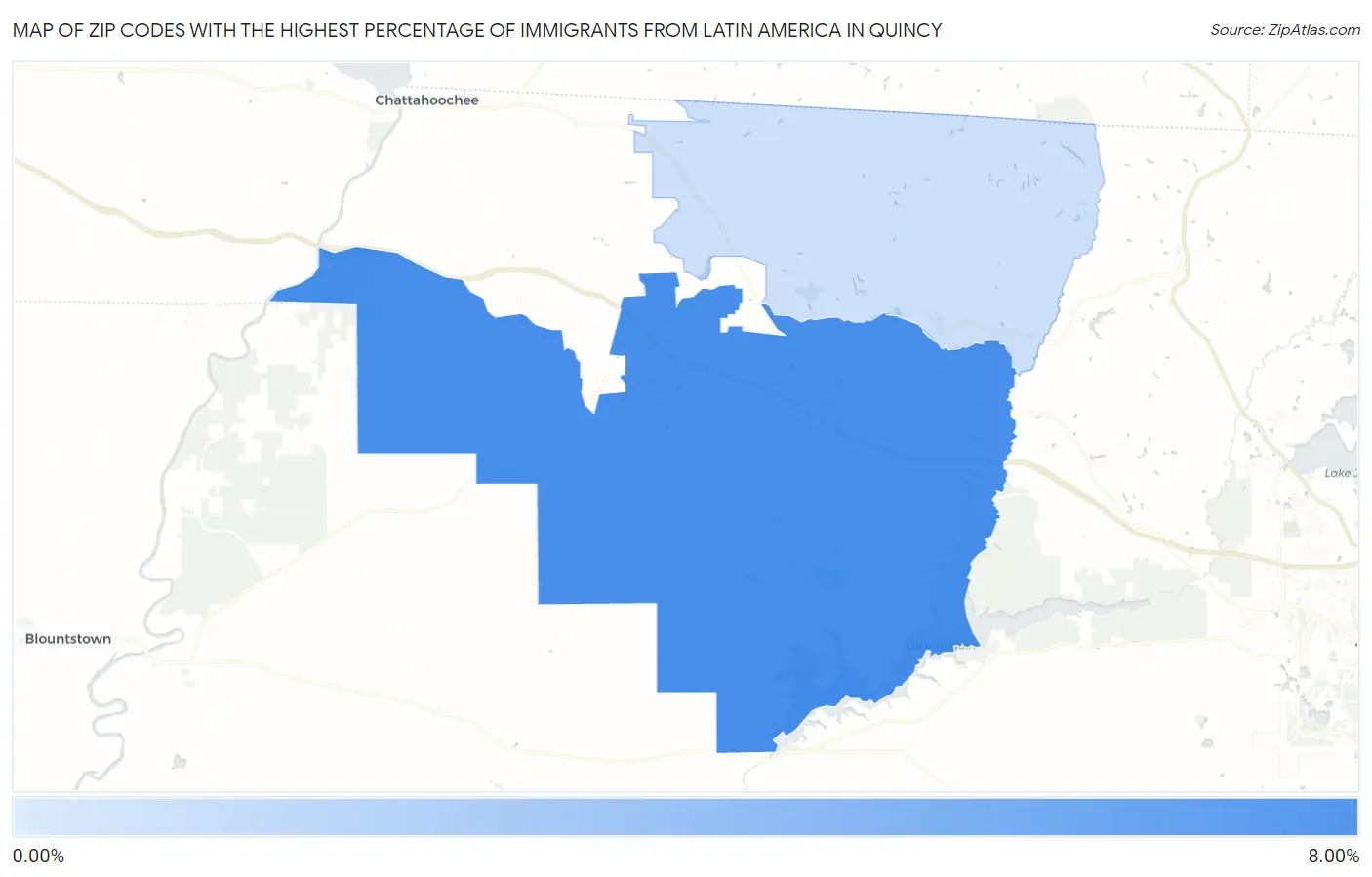Zip Codes with the Highest Percentage of Immigrants from Latin America in Quincy Map