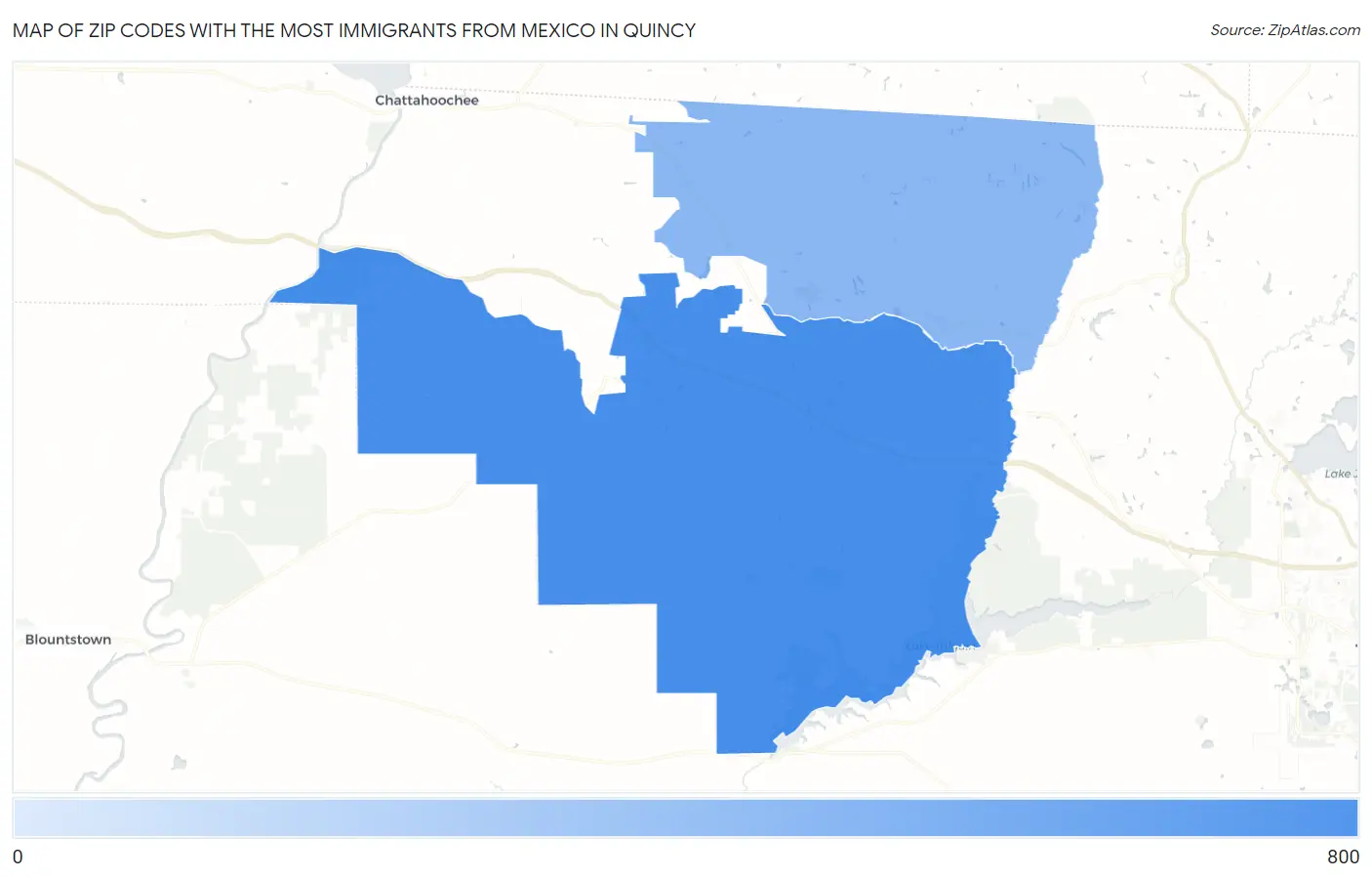 Zip Codes with the Most Immigrants from Mexico in Quincy Map