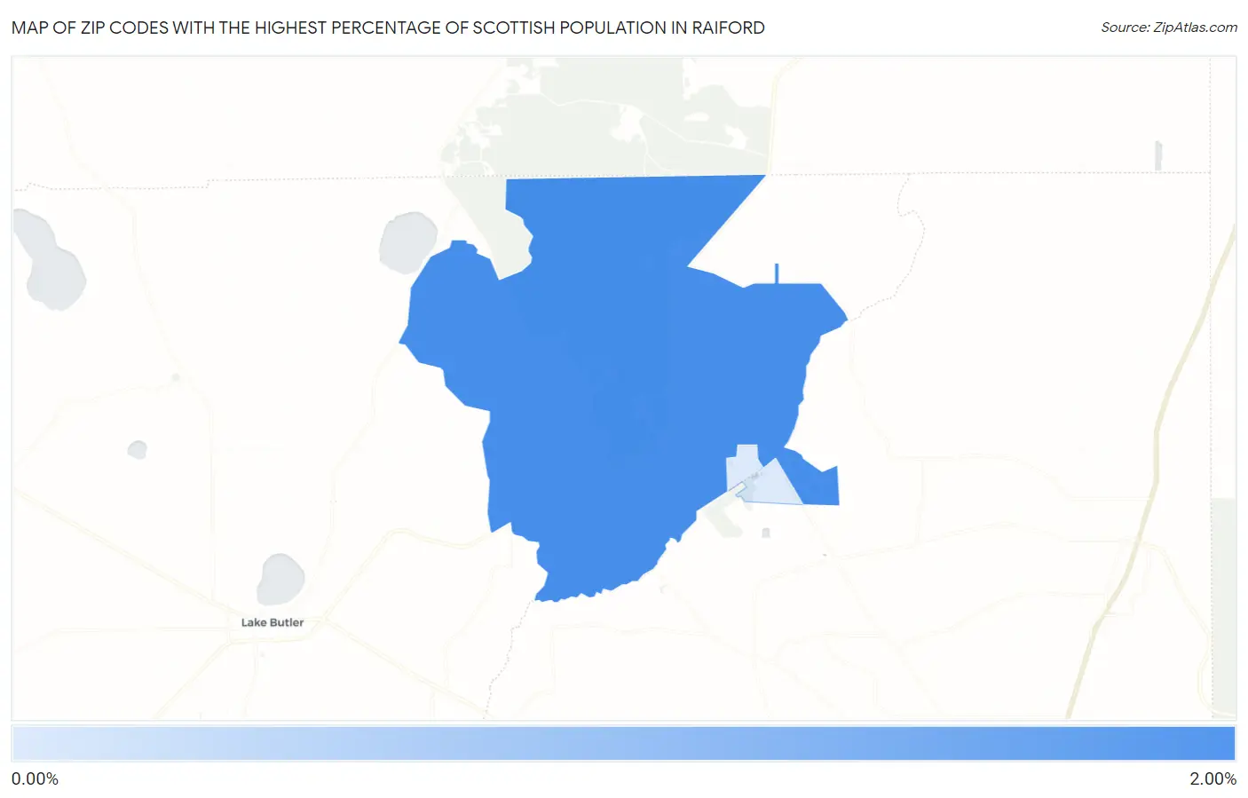 Zip Codes with the Highest Percentage of Scottish Population in Raiford Map