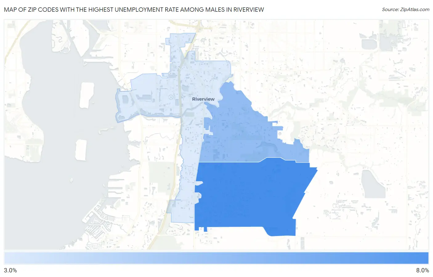 Zip Codes with the Highest Unemployment Rate Among Males in Riverview Map