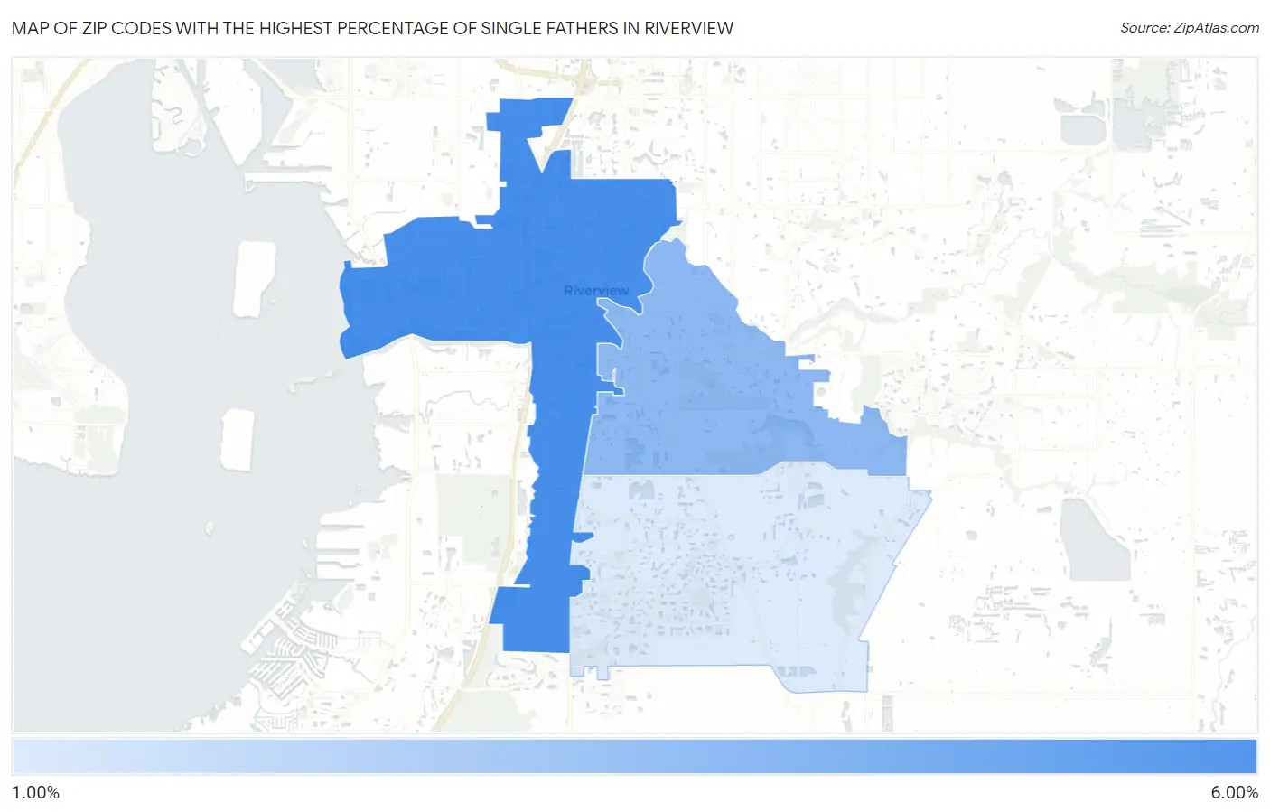 Zip Codes with the Highest Percentage of Single Fathers in Riverview Map