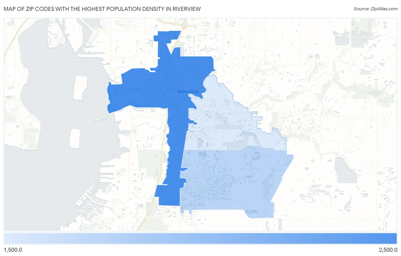 Zip Codes with the Highest Population Density in Riverview Map