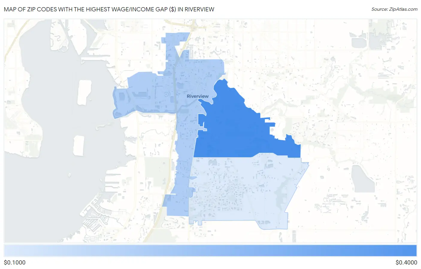 Zip Codes with the Highest Wage/Income Gap ($) in Riverview Map