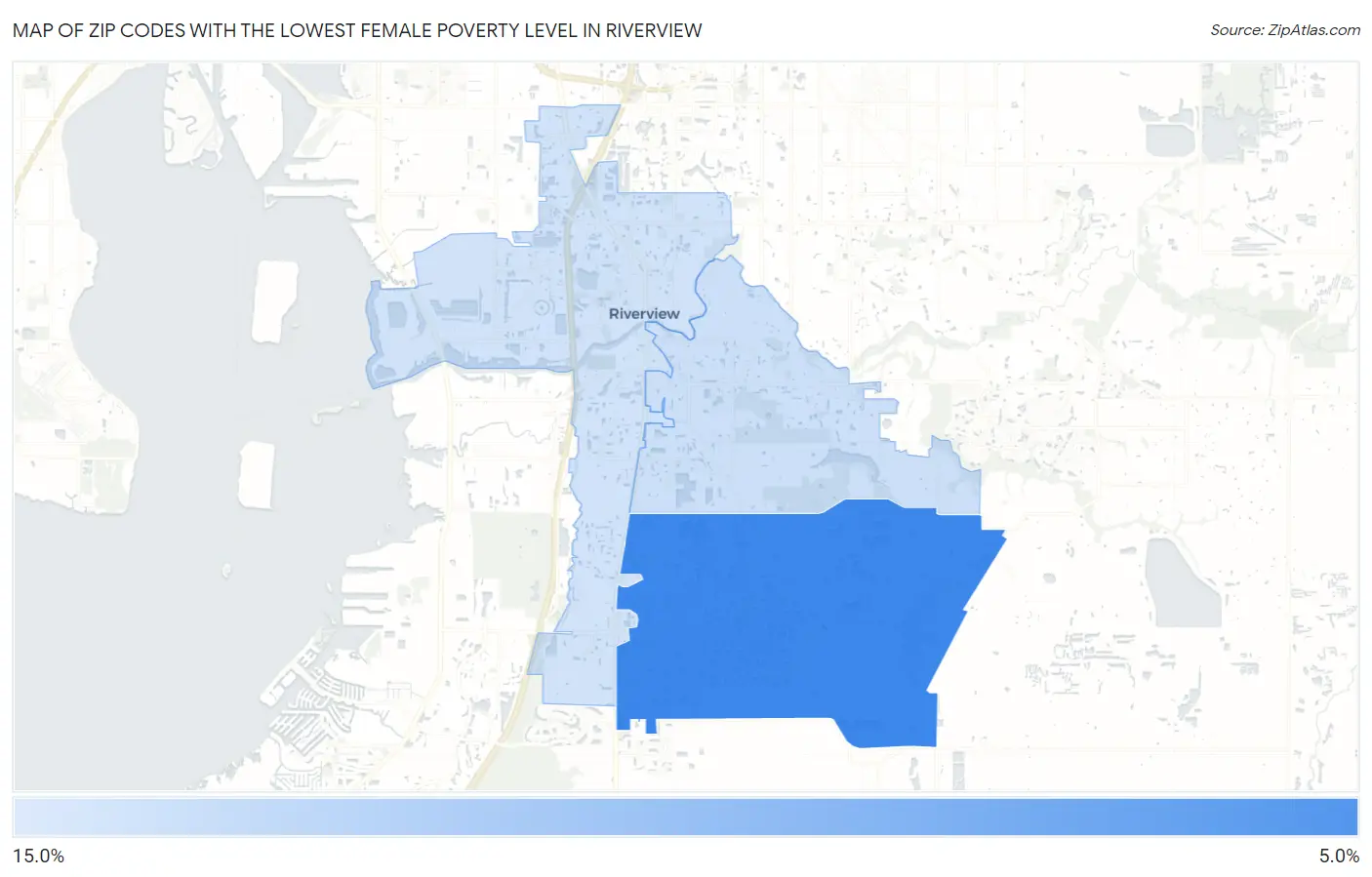Zip Codes with the Lowest Female Poverty Level in Riverview Map