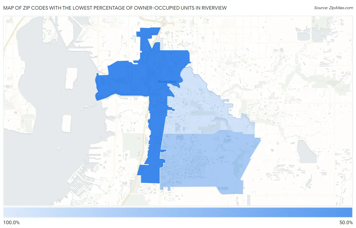 Zip Codes with the Lowest Percentage of Owner-Occupied Units in Riverview Map