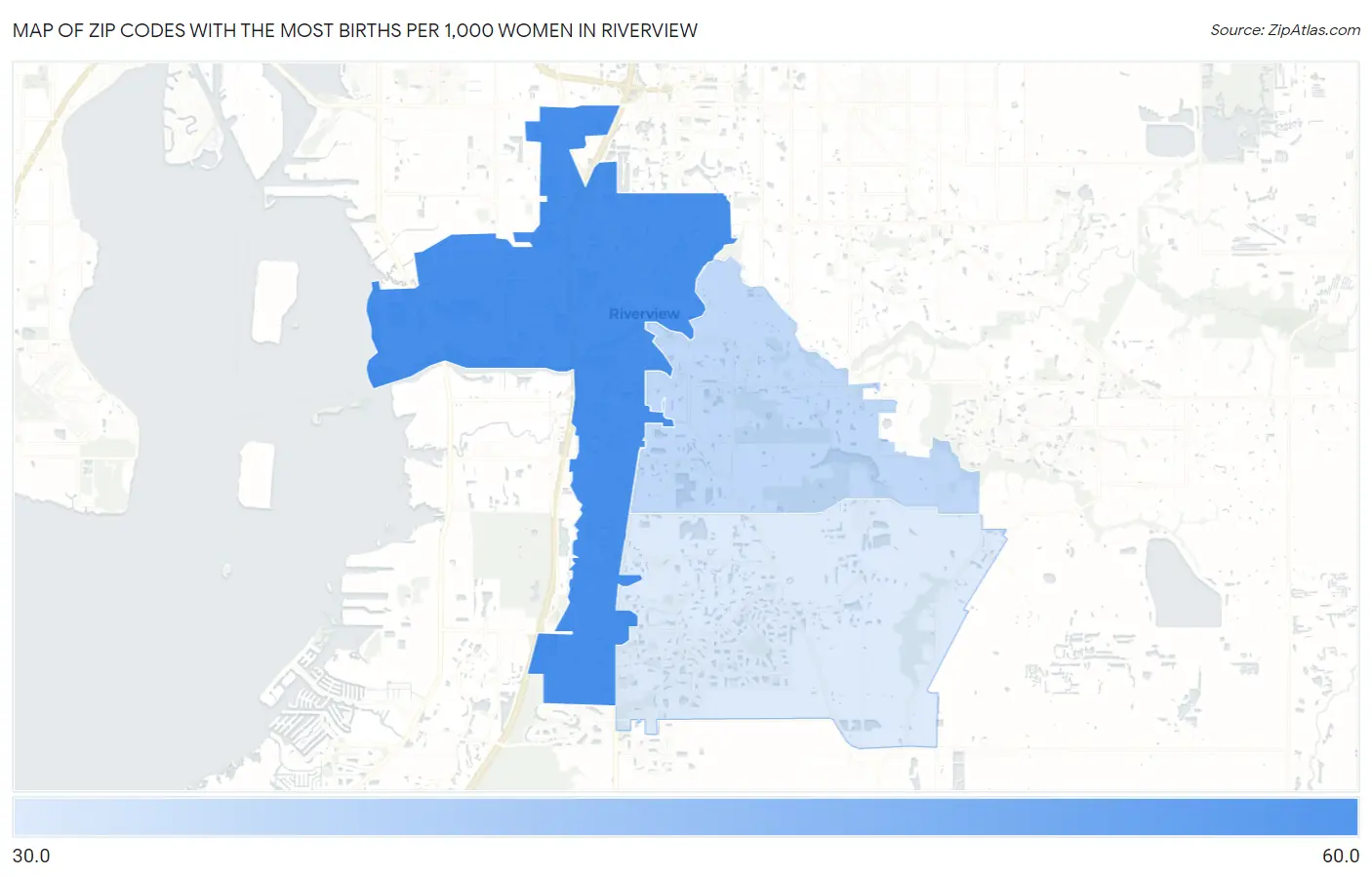 Zip Codes with the Most Births per 1,000 Women in Riverview Map