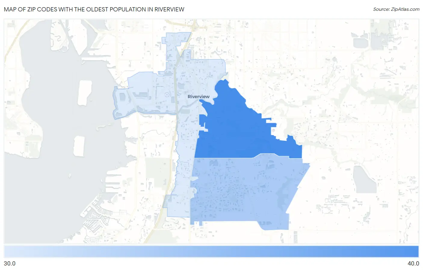Zip Codes with the Oldest Population in Riverview Map