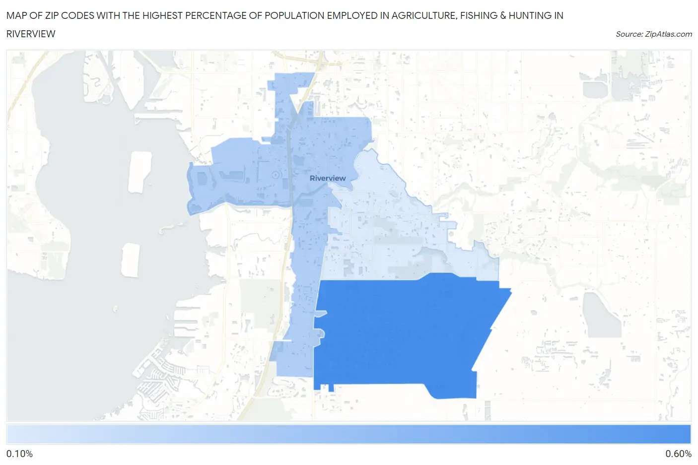Zip Codes with the Highest Percentage of Population Employed in Agriculture, Fishing & Hunting in Riverview Map