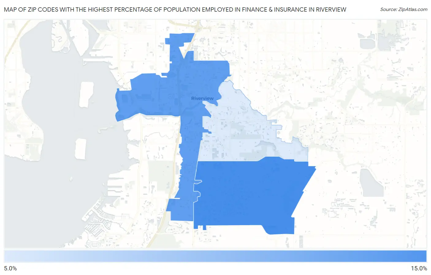 Zip Codes with the Highest Percentage of Population Employed in Finance & Insurance in Riverview Map