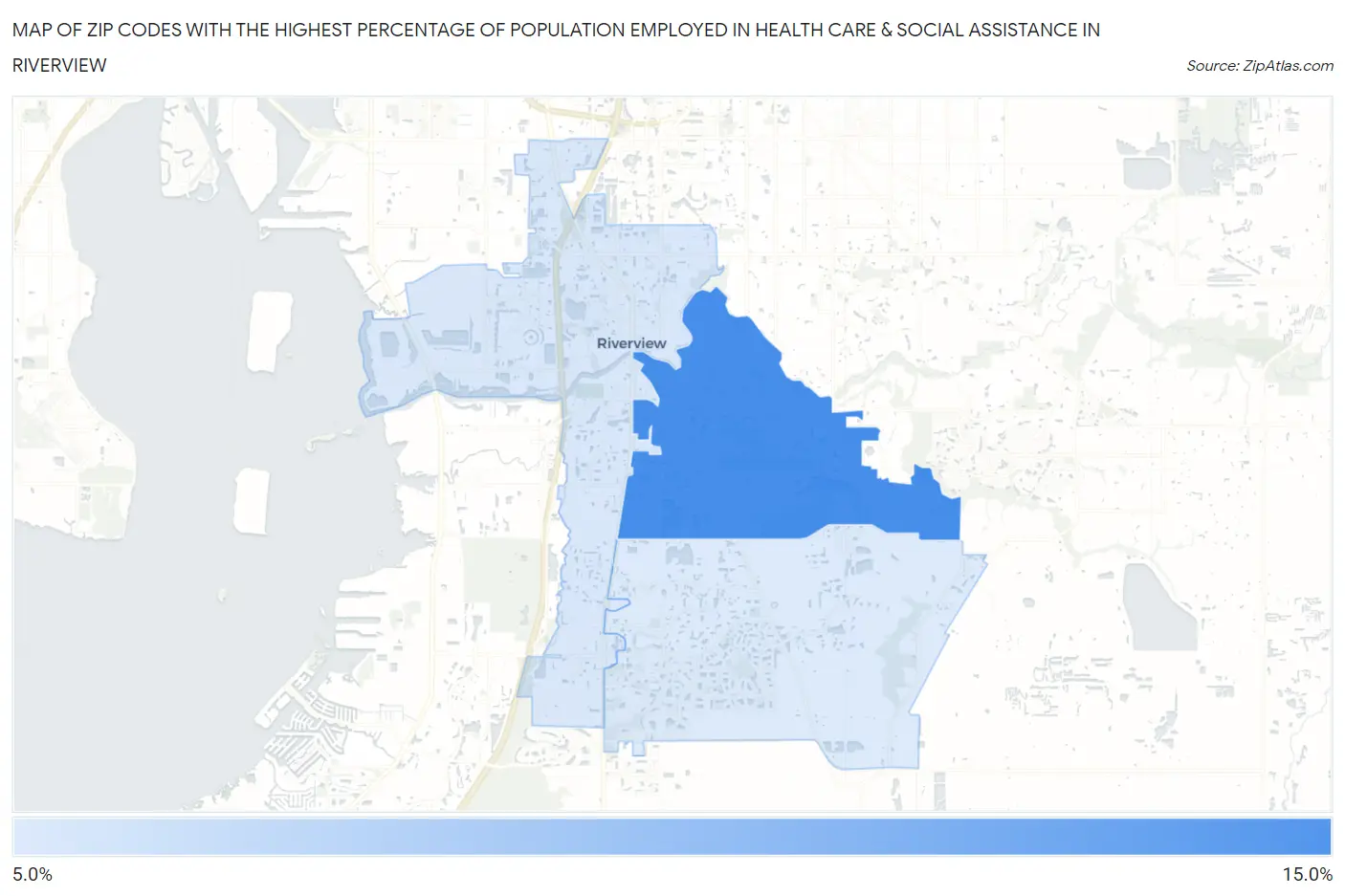 Zip Codes with the Highest Percentage of Population Employed in Health Care & Social Assistance in Riverview Map