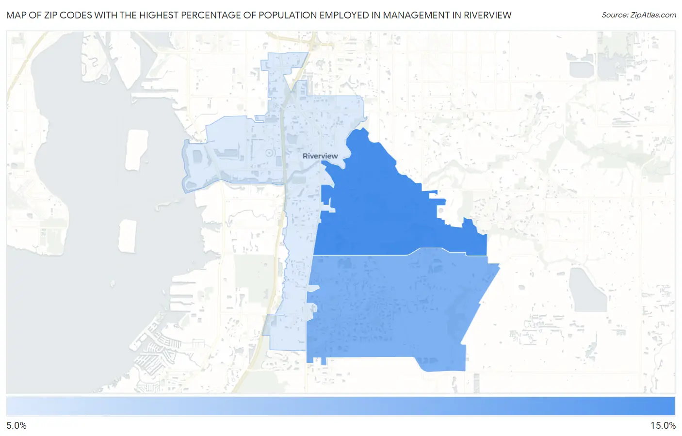 Zip Codes with the Highest Percentage of Population Employed in Management in Riverview Map