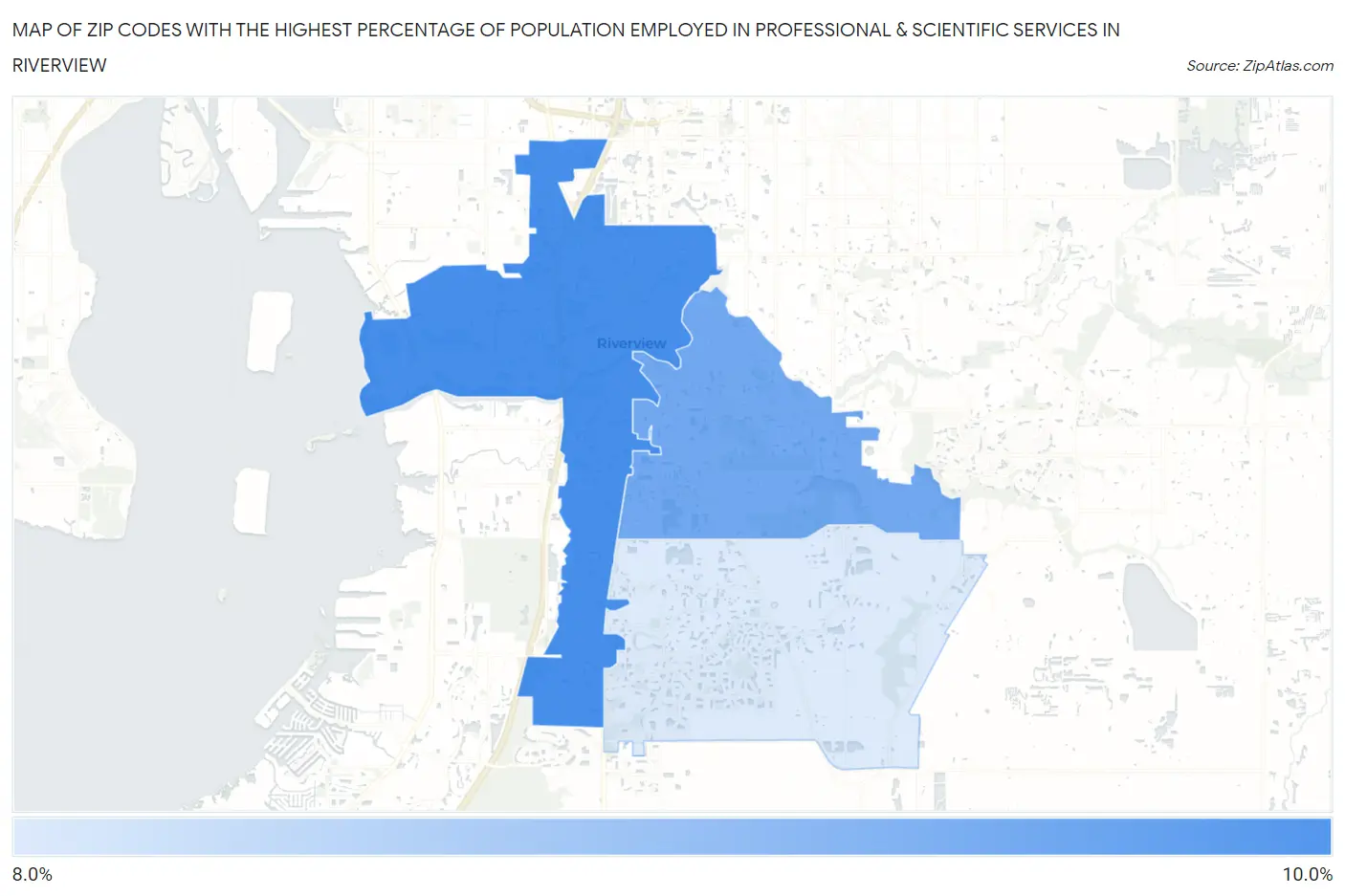 Zip Codes with the Highest Percentage of Population Employed in Professional & Scientific Services in Riverview Map