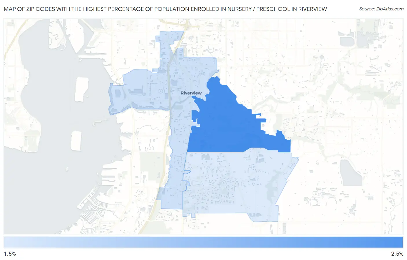 Zip Codes with the Highest Percentage of Population Enrolled in Nursery / Preschool in Riverview Map