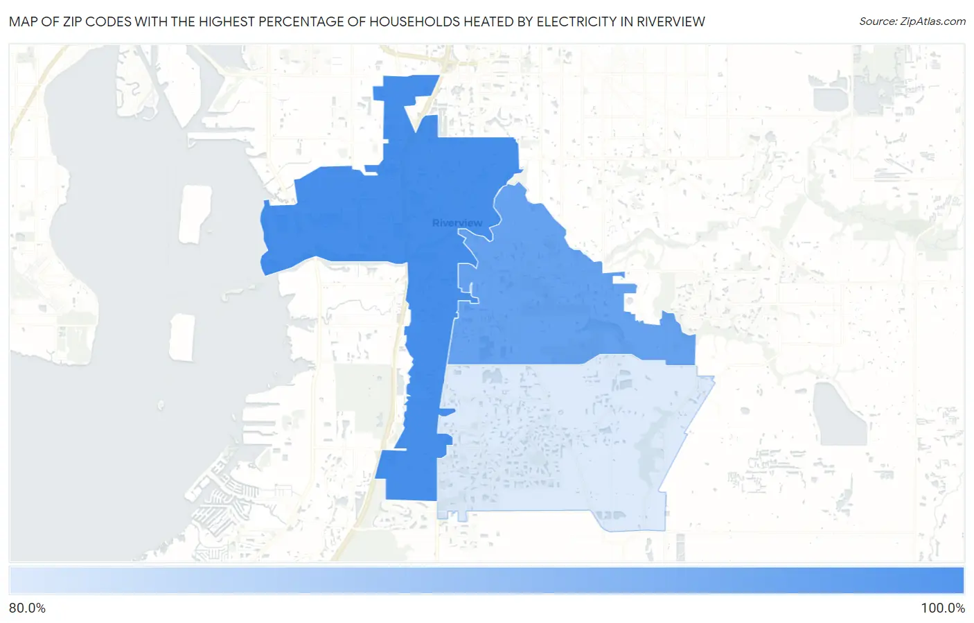 Zip Codes with the Highest Percentage of Households Heated by Electricity in Riverview Map