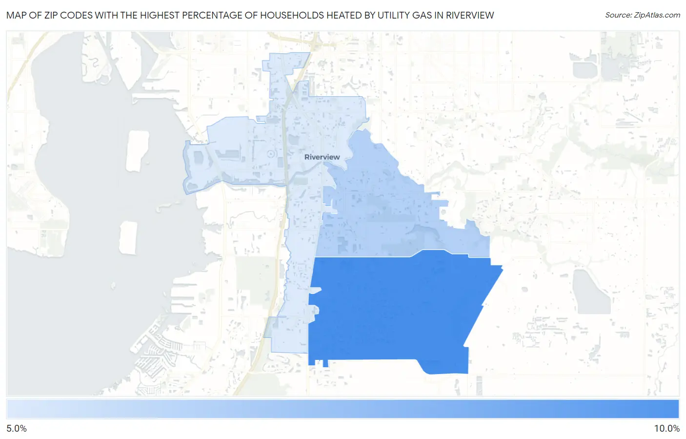Zip Codes with the Highest Percentage of Households Heated by Utility Gas in Riverview Map