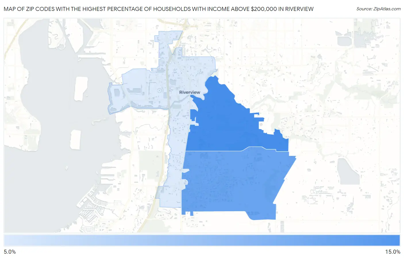 Zip Codes with the Highest Percentage of Households with Income Above $200,000 in Riverview Map