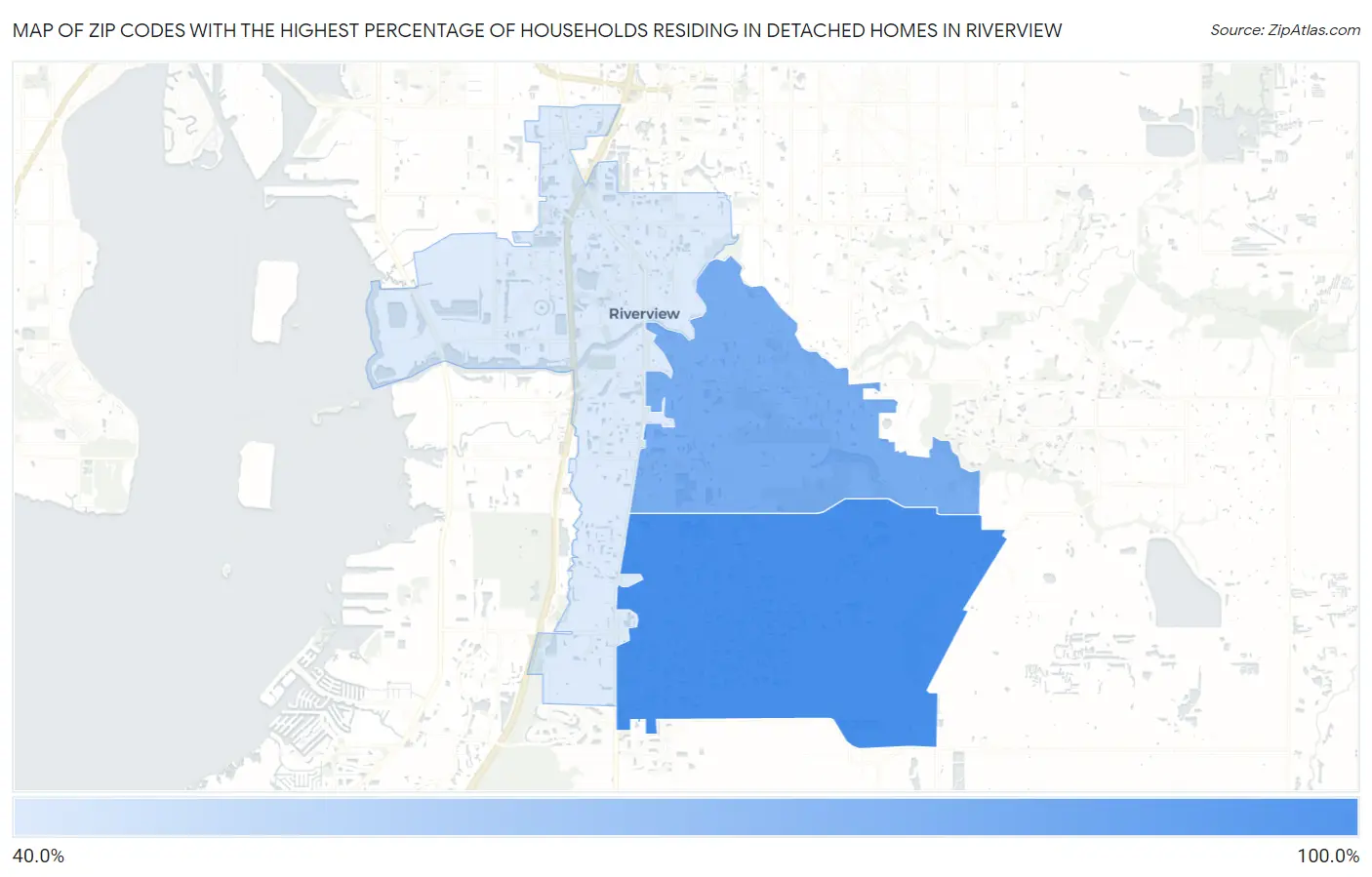Zip Codes with the Highest Percentage of Households Residing in Detached Homes in Riverview Map