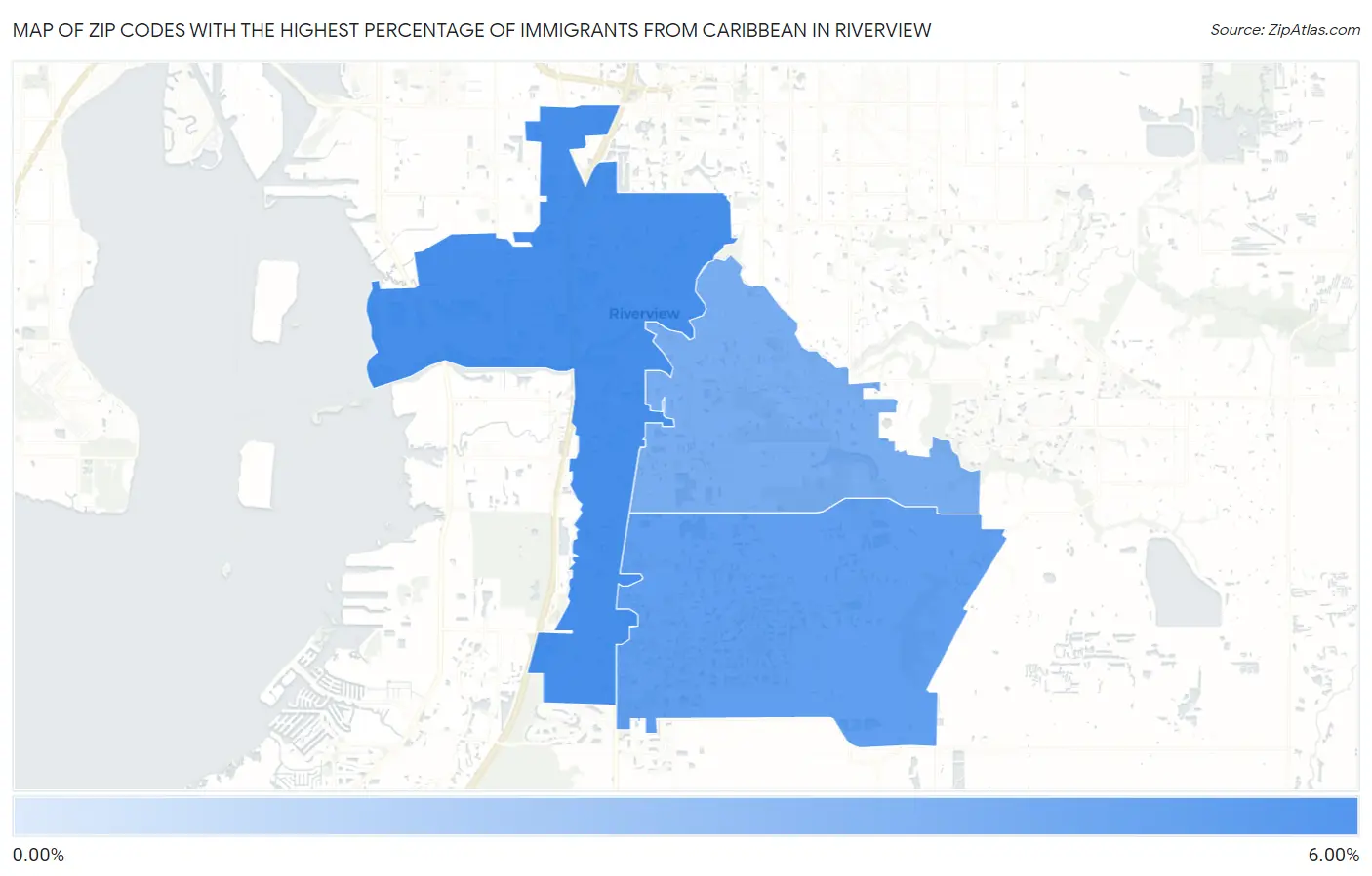 Zip Codes with the Highest Percentage of Immigrants from Caribbean in Riverview Map