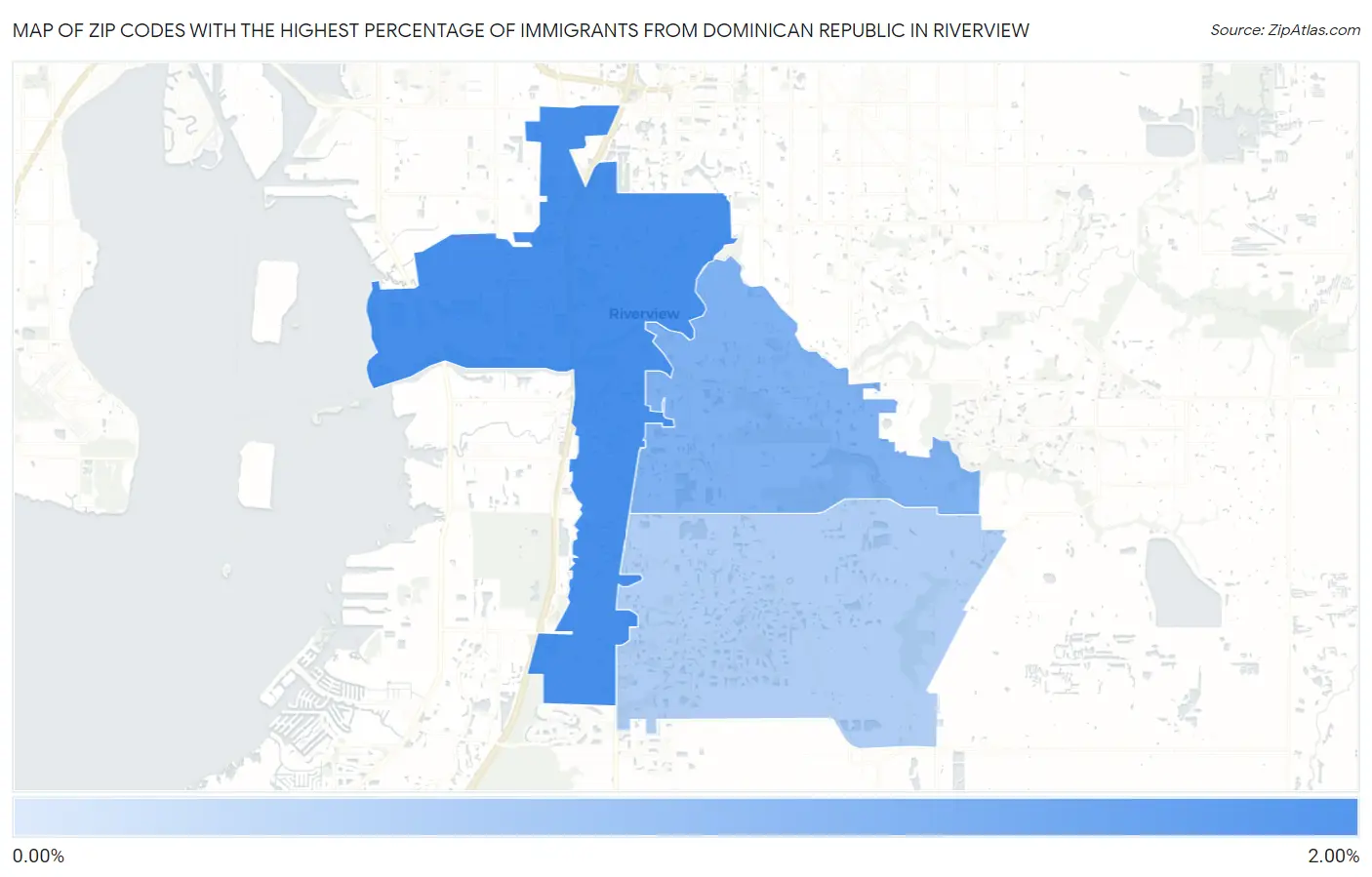 Zip Codes with the Highest Percentage of Immigrants from Dominican Republic in Riverview Map