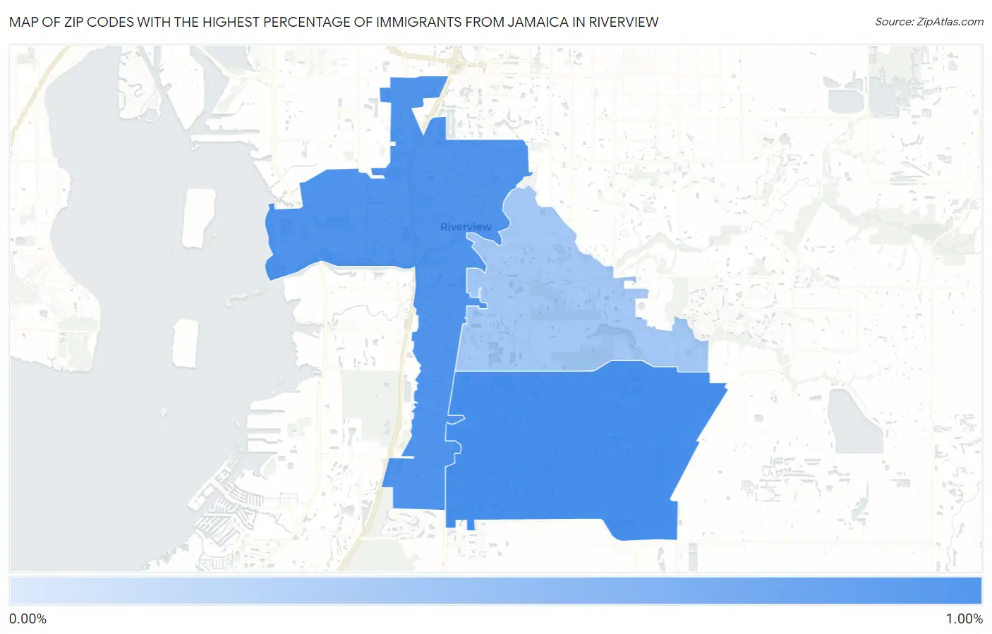 Zip Codes with the Highest Percentage of Immigrants from Jamaica in Riverview Map