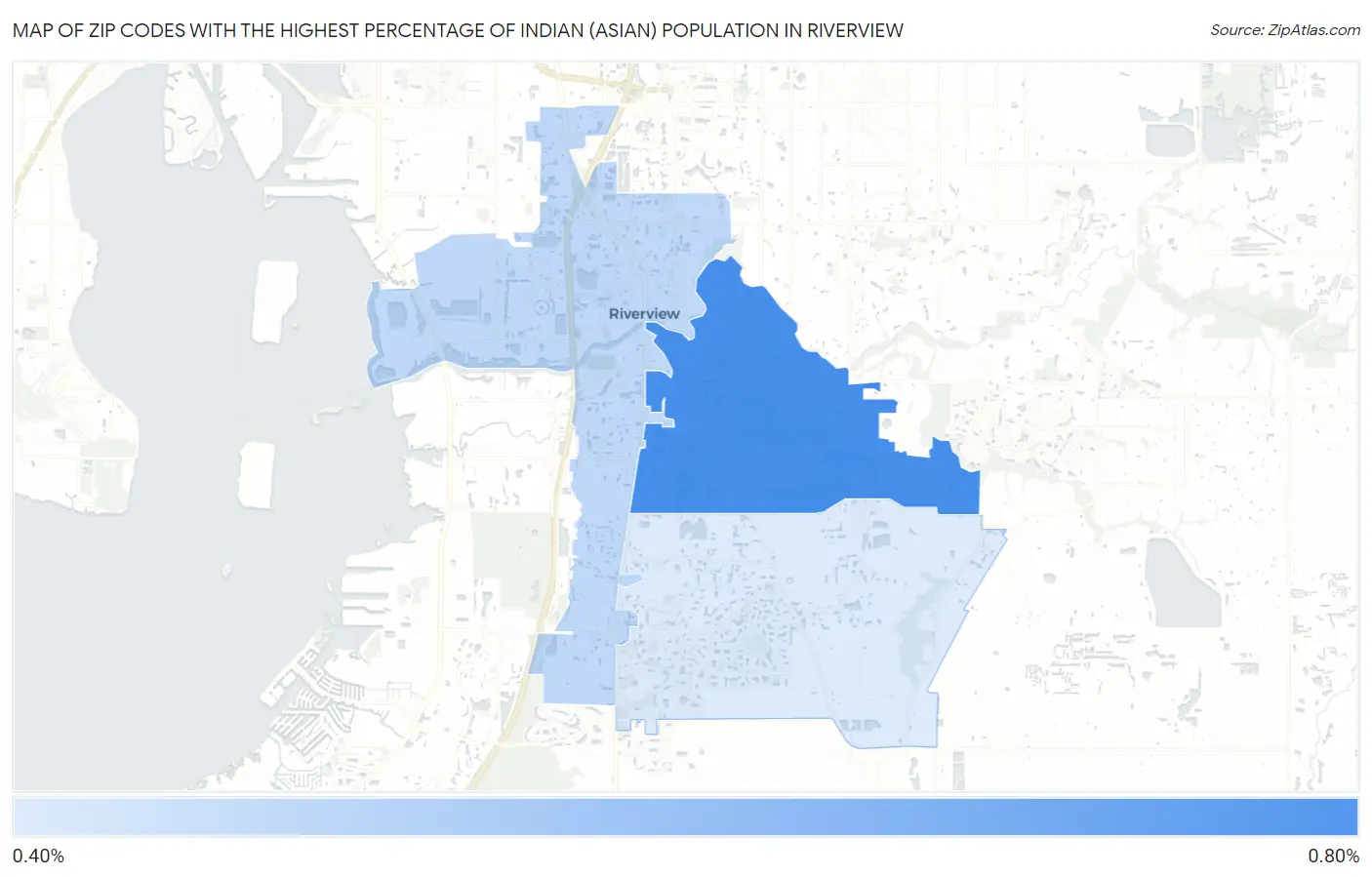 Zip Codes with the Highest Percentage of Indian (Asian) Population in Riverview Map