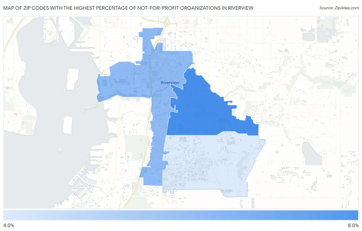 Zip Codes with the Highest Percentage of Not-for-profit Organizations in Riverview Map