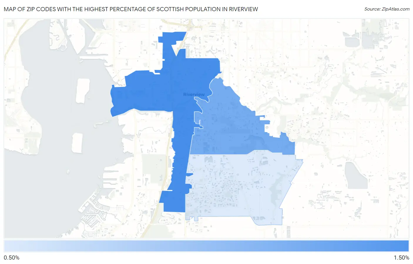 Zip Codes with the Highest Percentage of Scottish Population in Riverview Map