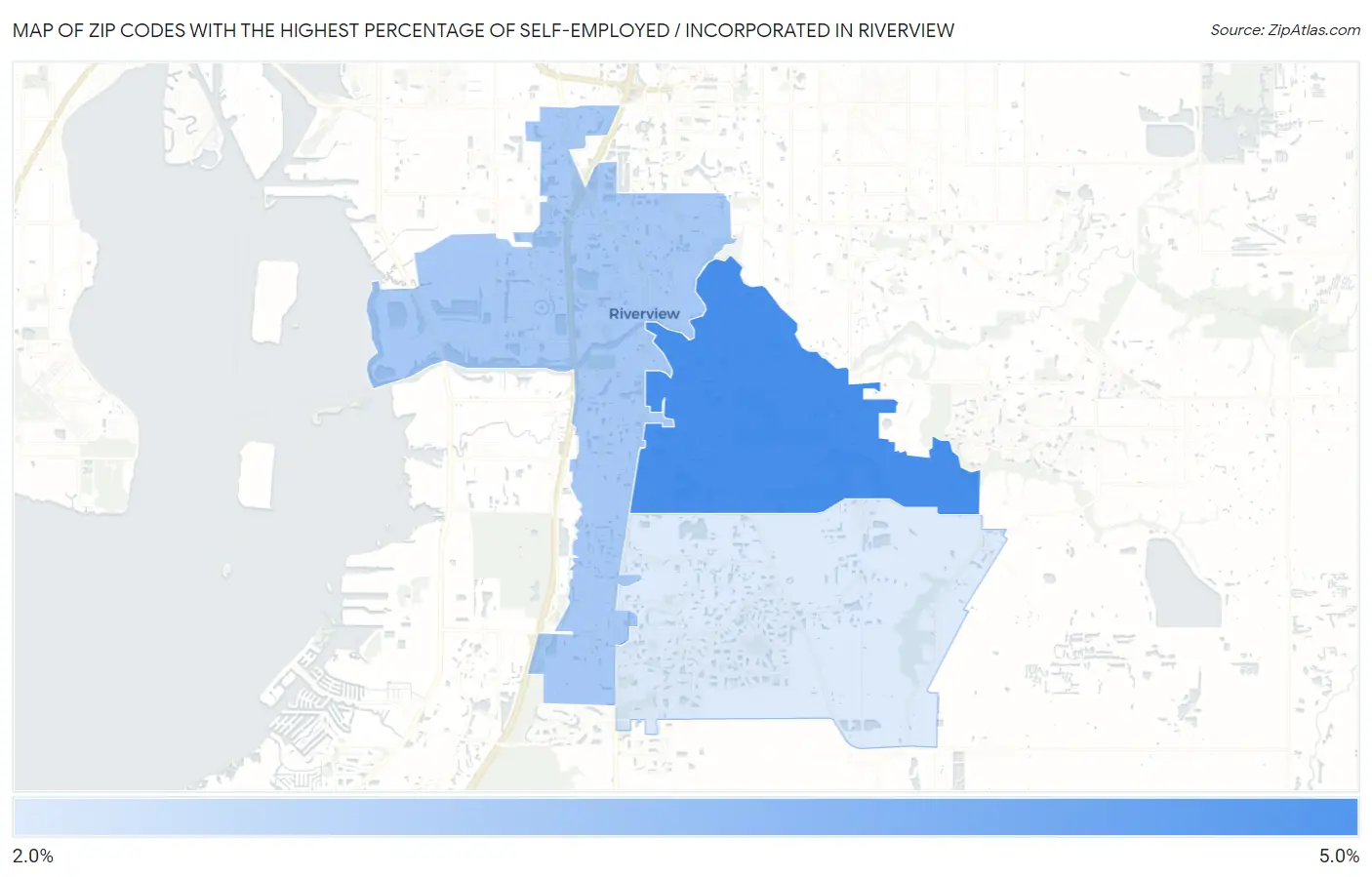 Zip Codes with the Highest Percentage of Self-Employed / Incorporated in Riverview Map