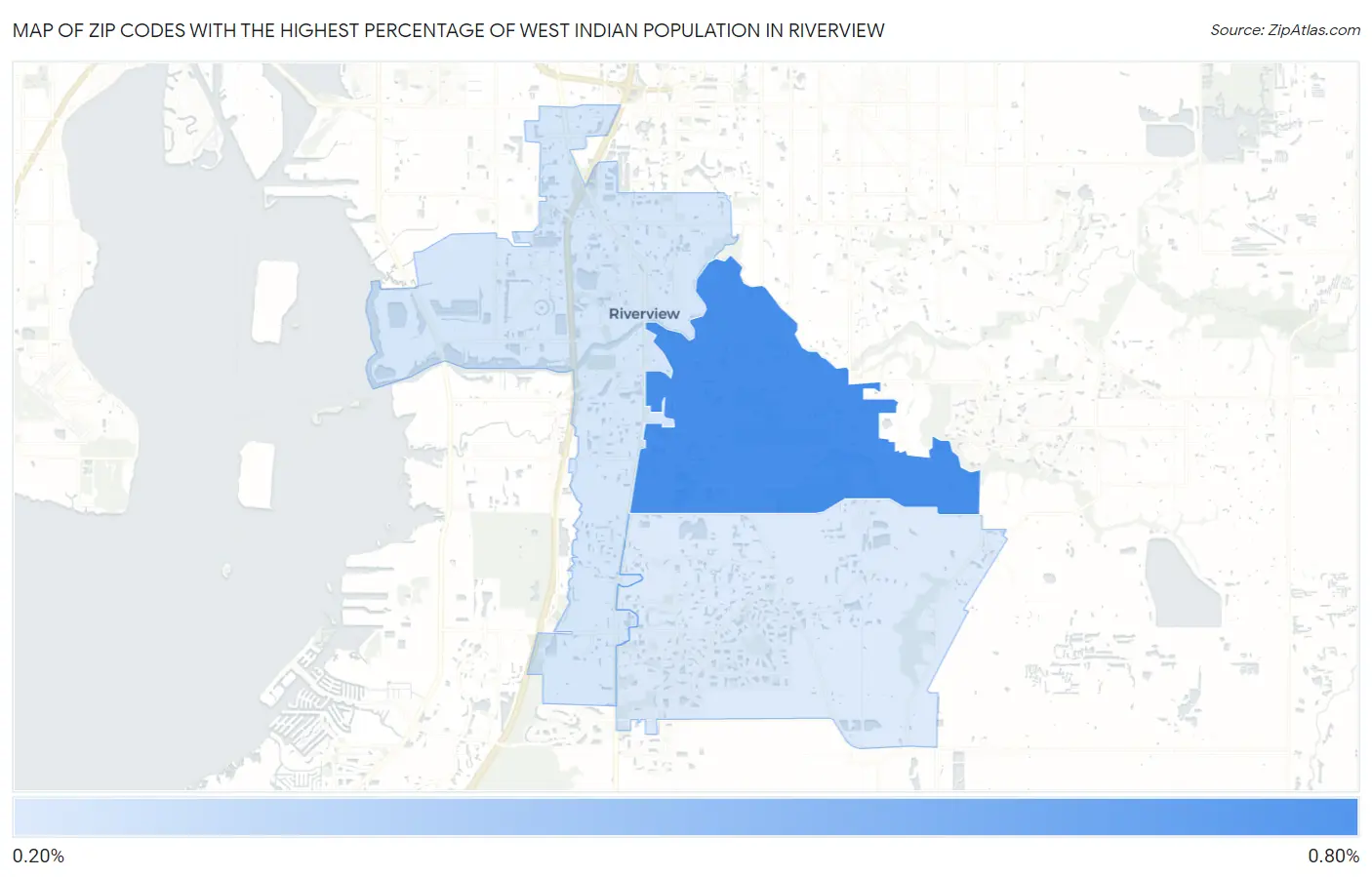 Zip Codes with the Highest Percentage of West Indian Population in Riverview Map