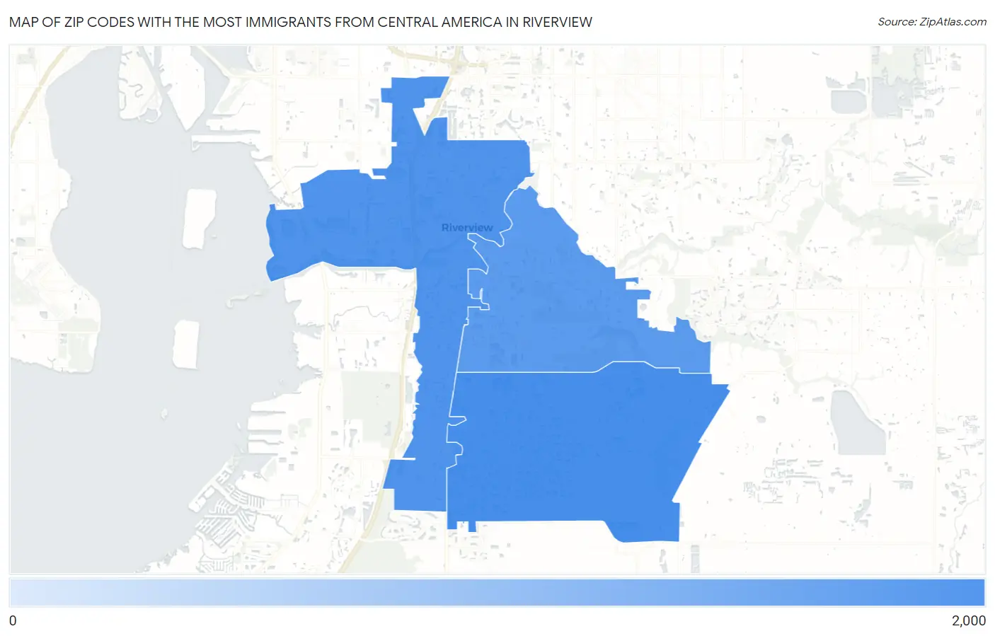 Zip Codes with the Most Immigrants from Central America in Riverview Map