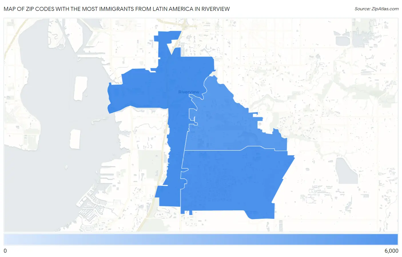 Zip Codes with the Most Immigrants from Latin America in Riverview Map
