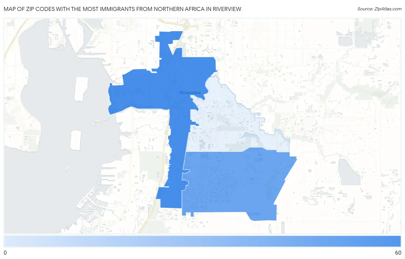 Zip Codes with the Most Immigrants from Northern Africa in Riverview Map