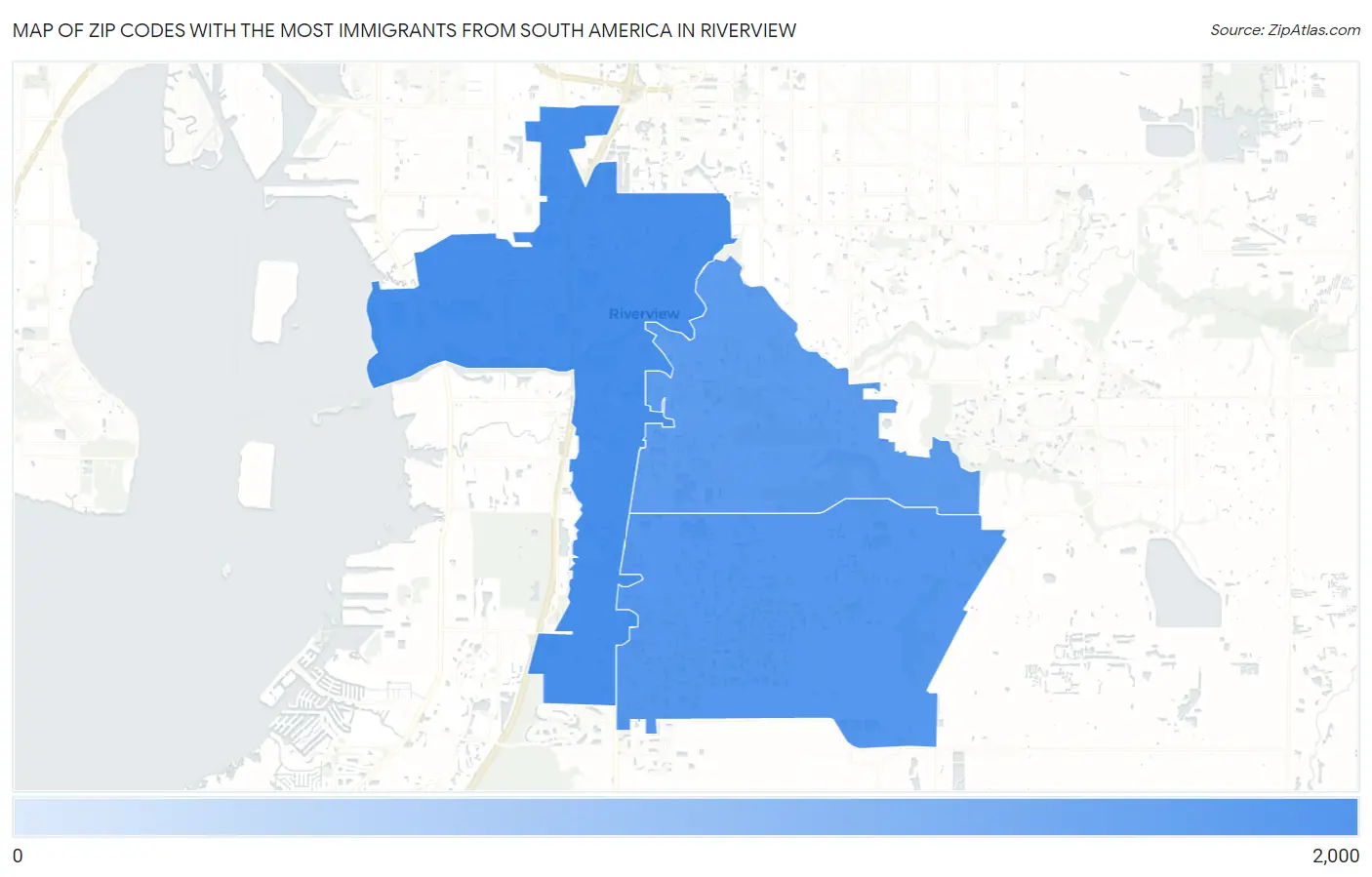 Zip Codes with the Most Immigrants from South America in Riverview Map