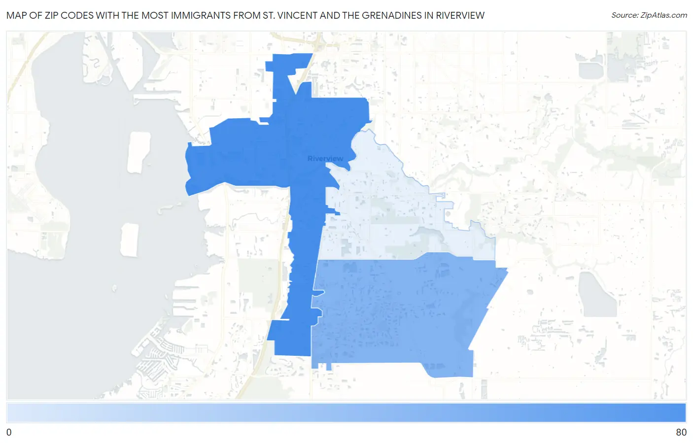 Zip Codes with the Most Immigrants from St. Vincent and the Grenadines in Riverview Map