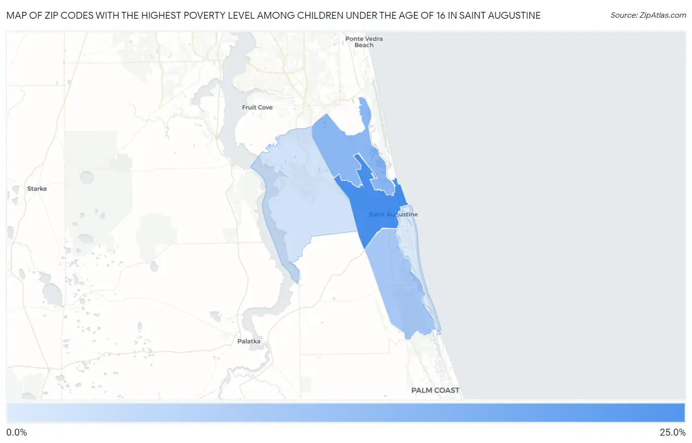 Zip Codes with the Highest Poverty Level Among Children Under the Age of 16 in Saint Augustine Map