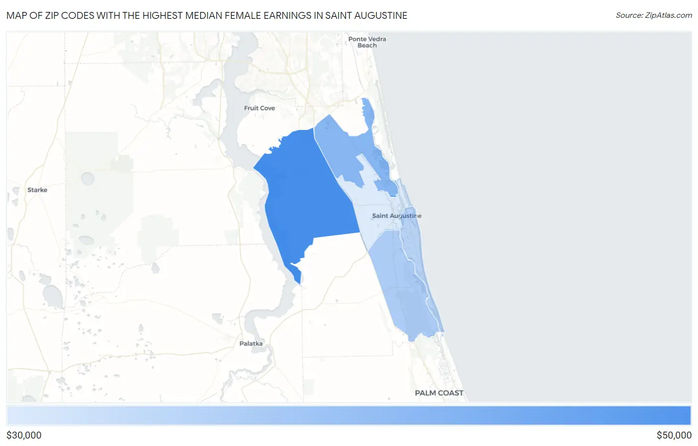 Zip Codes with the Highest Median Female Earnings in Saint Augustine Map