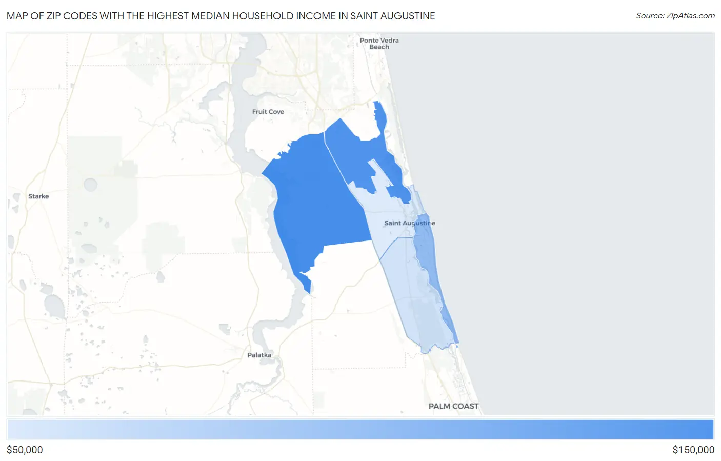 Zip Codes with the Highest Median Household Income in Saint Augustine Map