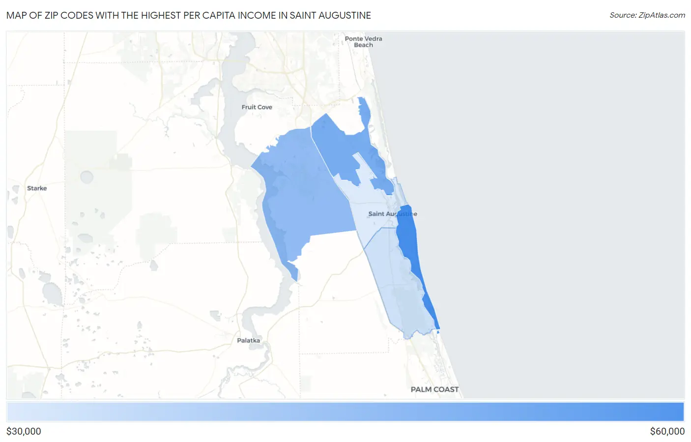 Zip Codes with the Highest Per Capita Income in Saint Augustine Map