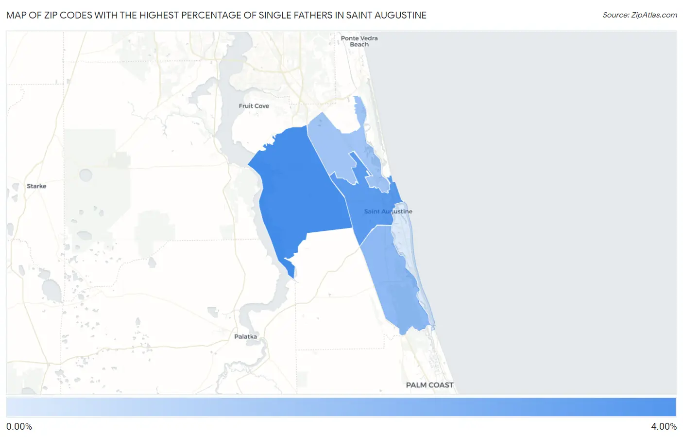 Zip Codes with the Highest Percentage of Single Fathers in Saint Augustine Map