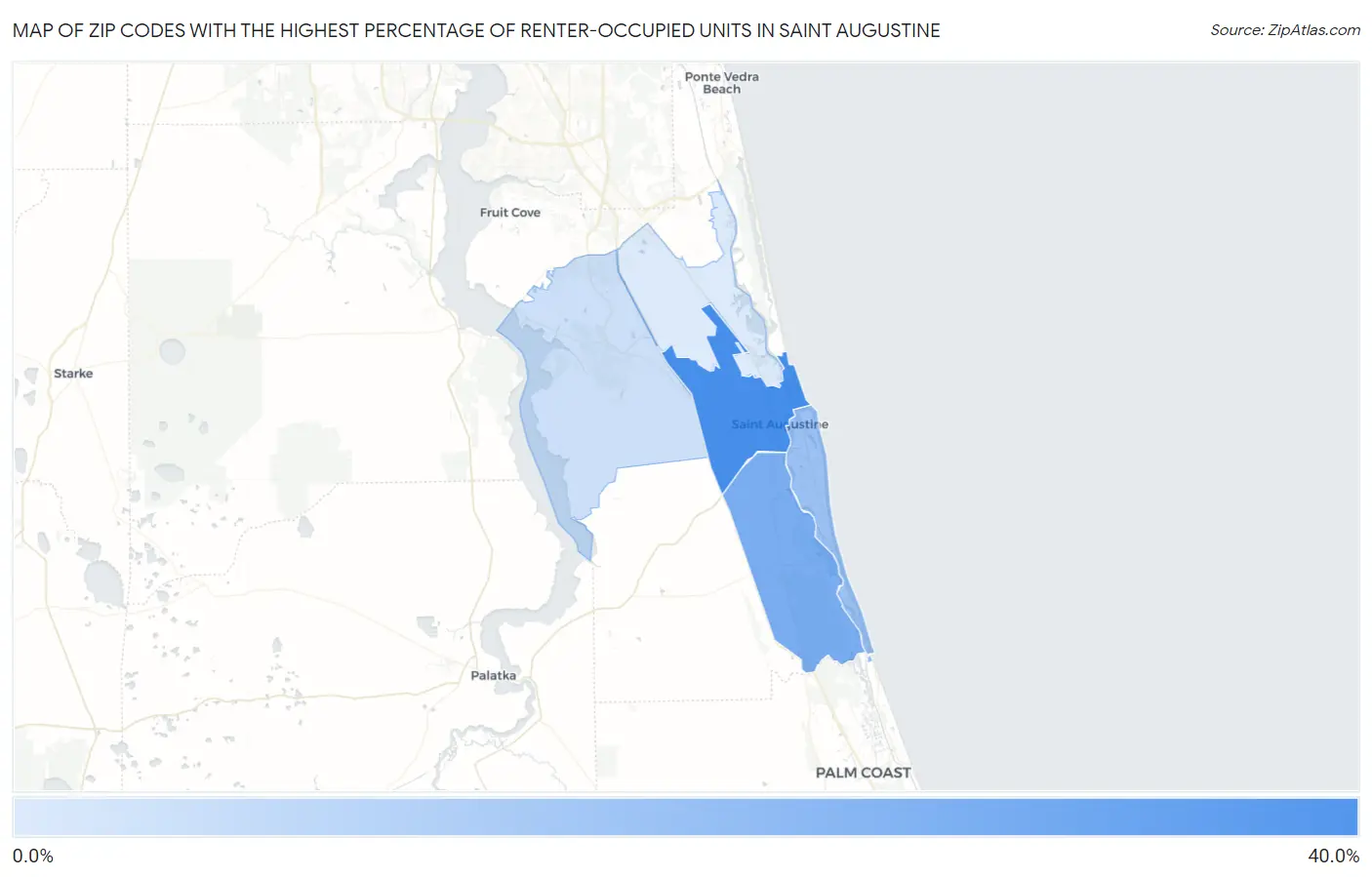 Zip Codes with the Highest Percentage of Renter-Occupied Units in Saint Augustine Map
