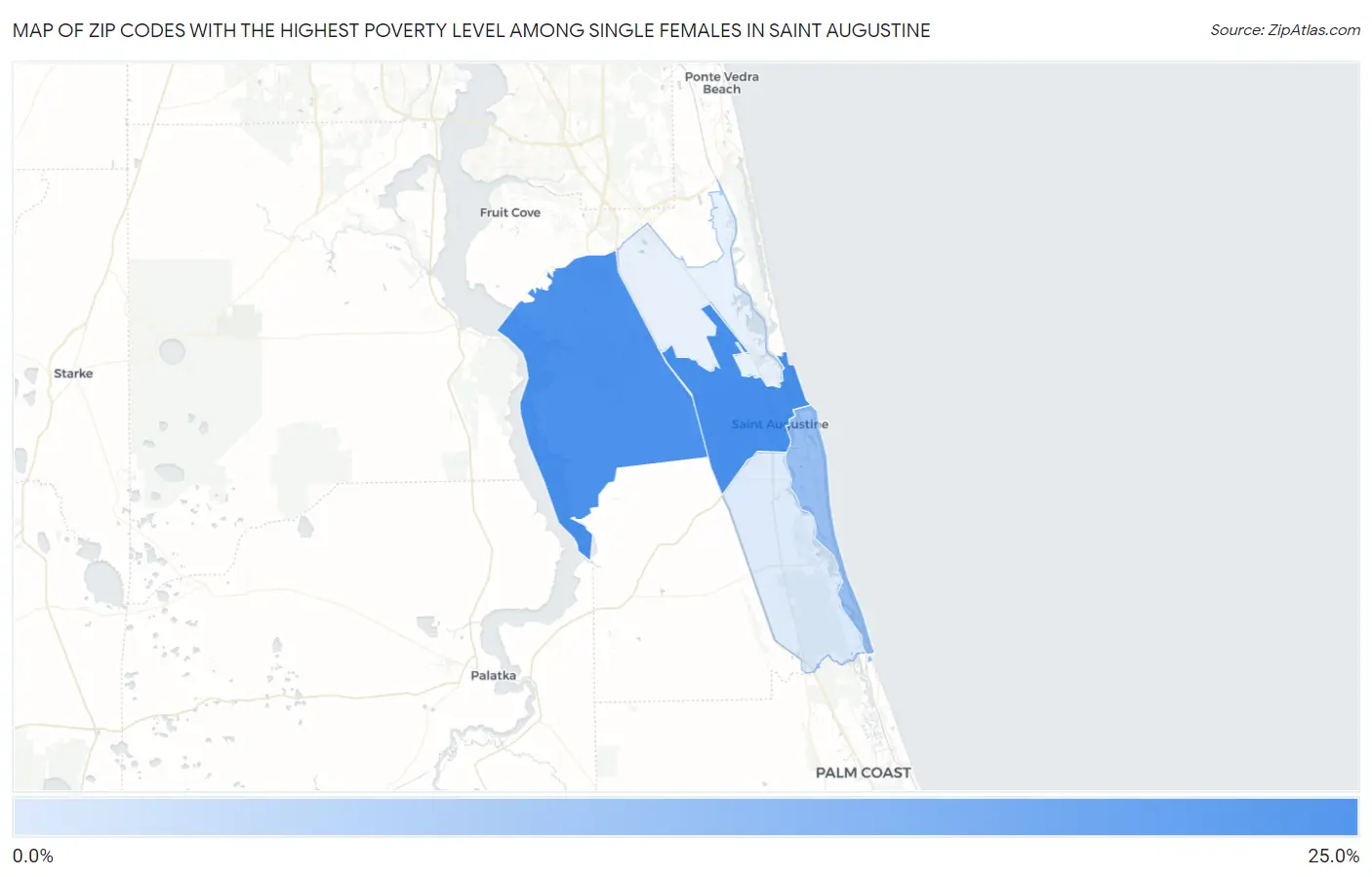 Zip Codes with the Highest Poverty Level Among Single Females in Saint Augustine Map