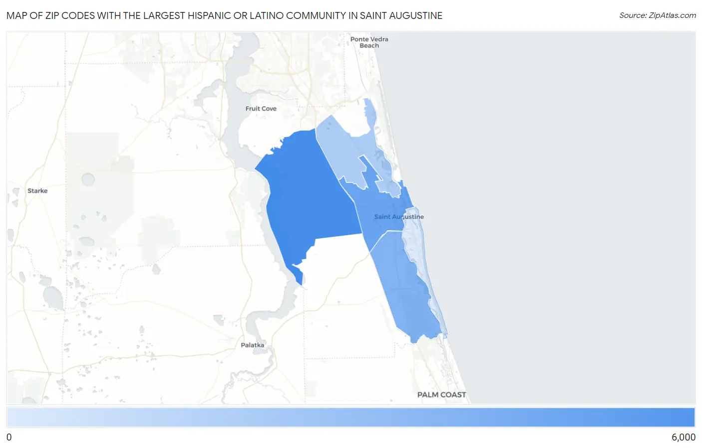 Zip Codes with the Largest Hispanic or Latino Community in Saint Augustine Map