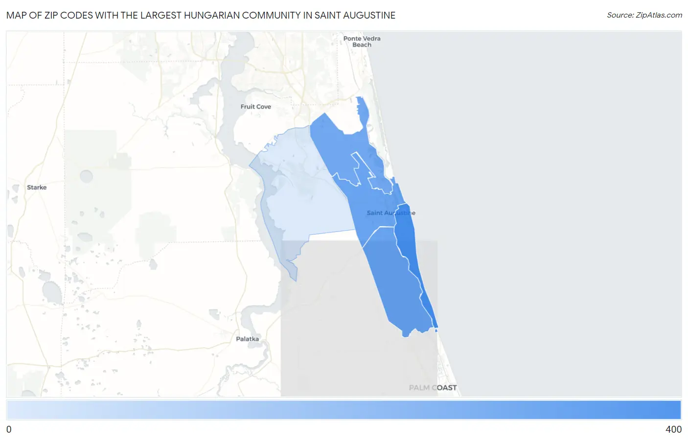 Zip Codes with the Largest Hungarian Community in Saint Augustine Map