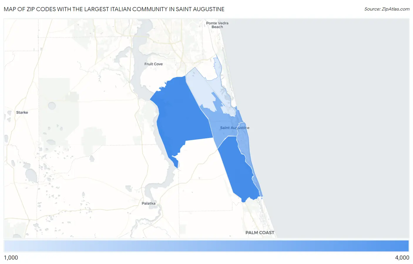 Zip Codes with the Largest Italian Community in Saint Augustine Map