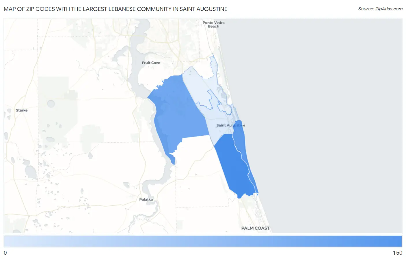 Zip Codes with the Largest Lebanese Community in Saint Augustine Map